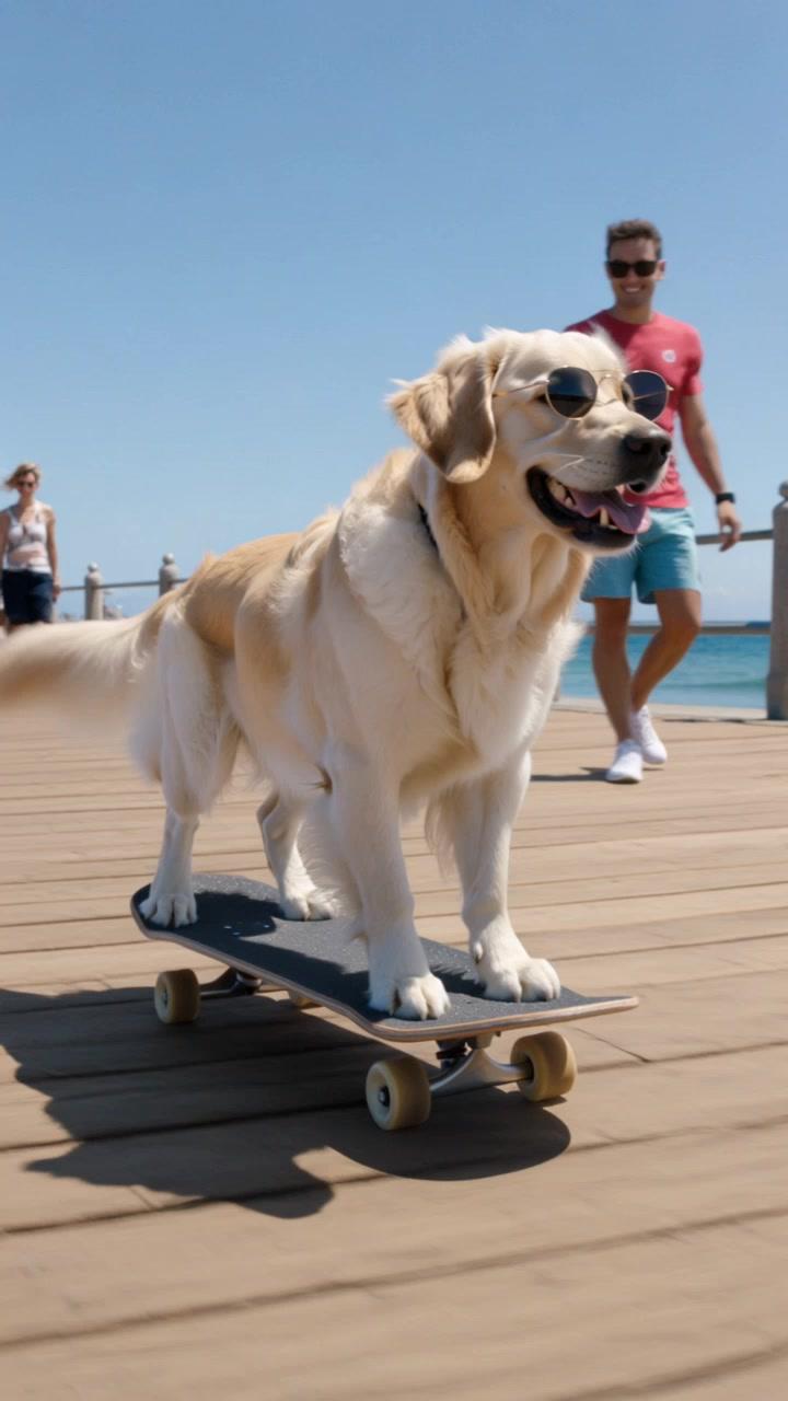 Skateboarding pup